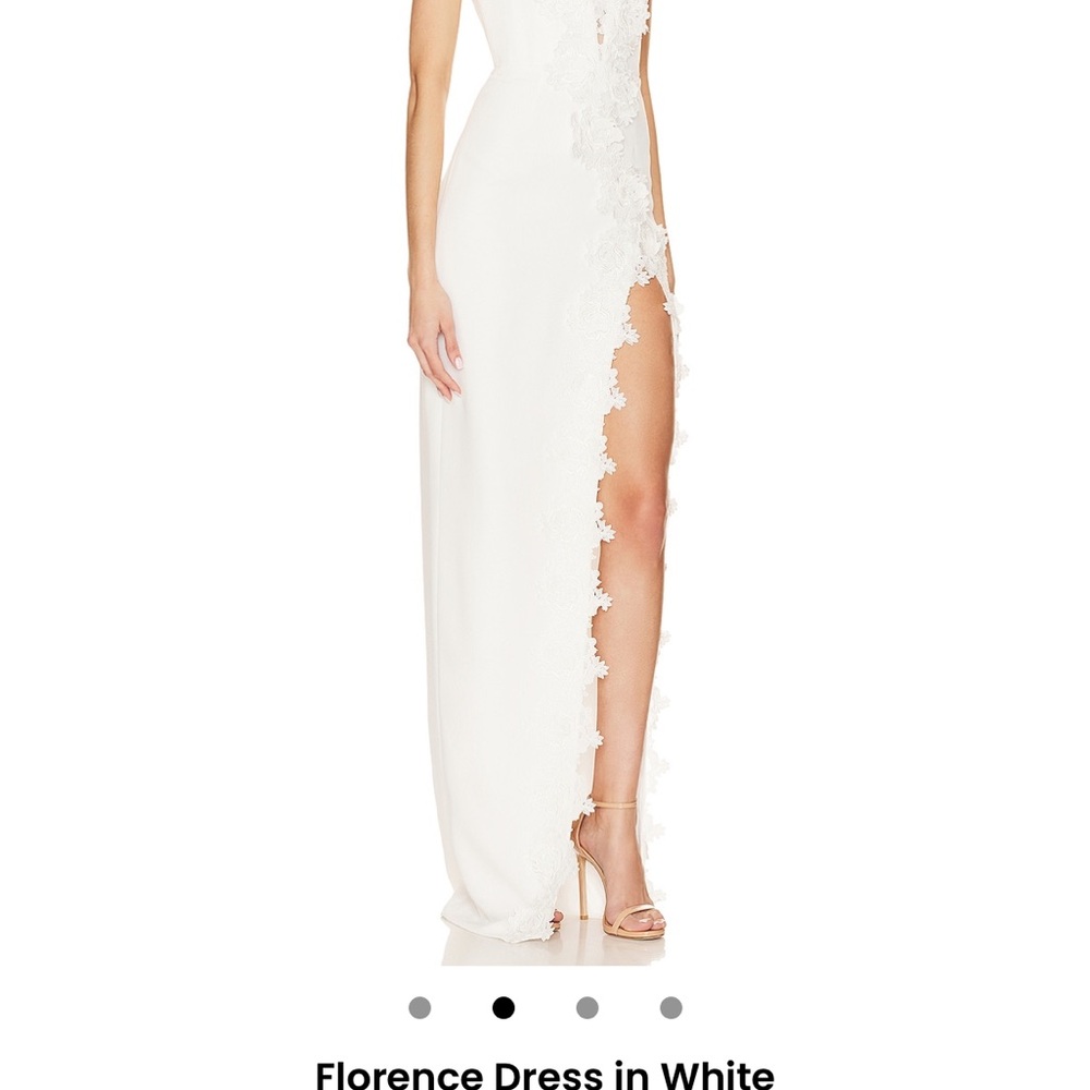 Sau Lee White Backless Gown with Halter Neckline and High Slit